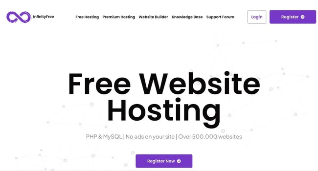 the infinityfree free website hosting page